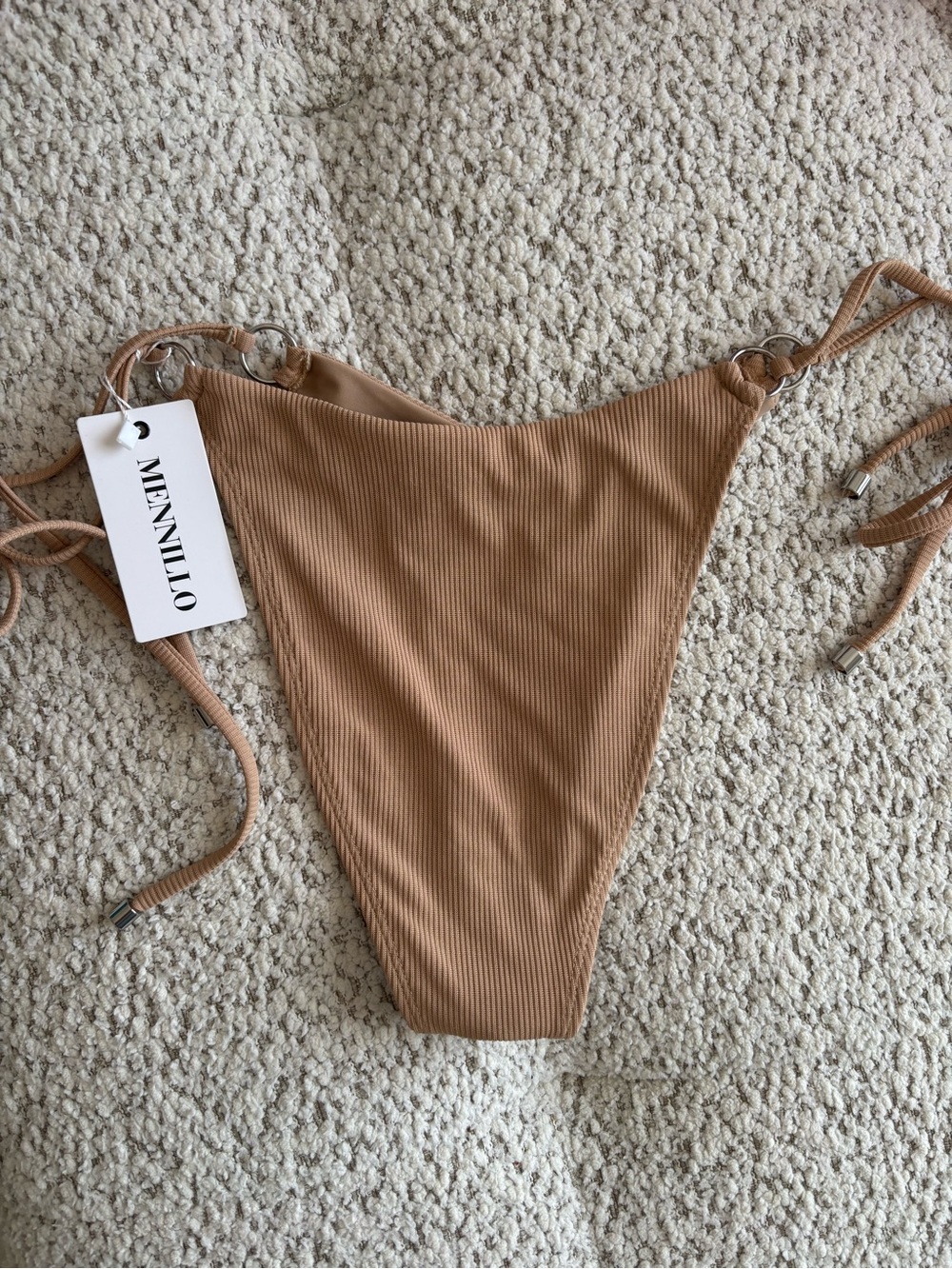 Mennillo Ribbed Tie-Side Rae Bikini Bottom - Nude Tan - Picture 2 of 6